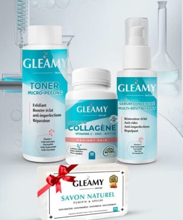 Gleamy Routine Peau Complete Toner 100ml + Collagene Boite de 30 Gélules +Serum 50ml = Savon Offert